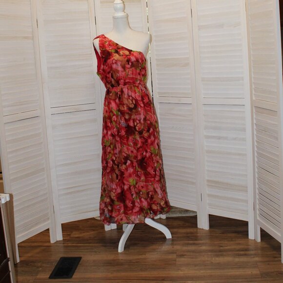 LARA G by Lara Guidotti Red Floral Airy Silk Blend Dress Size XL - Picture 1 of 8